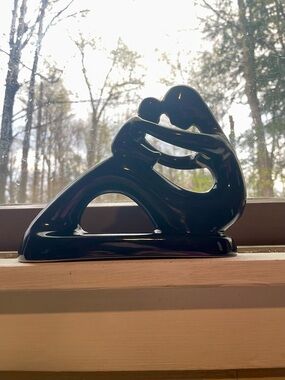 Vintage Black Abstract Ceramic Sculpture- Mother and Child- MCM